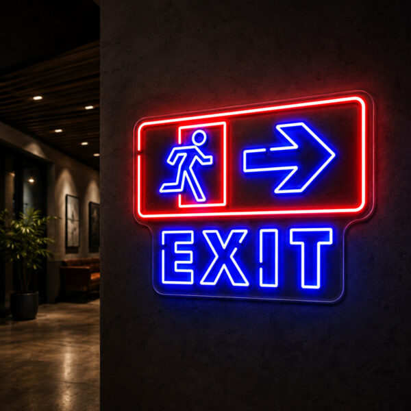 Wayfinding Neon Signs - Blue Exit Arrow Wall Light