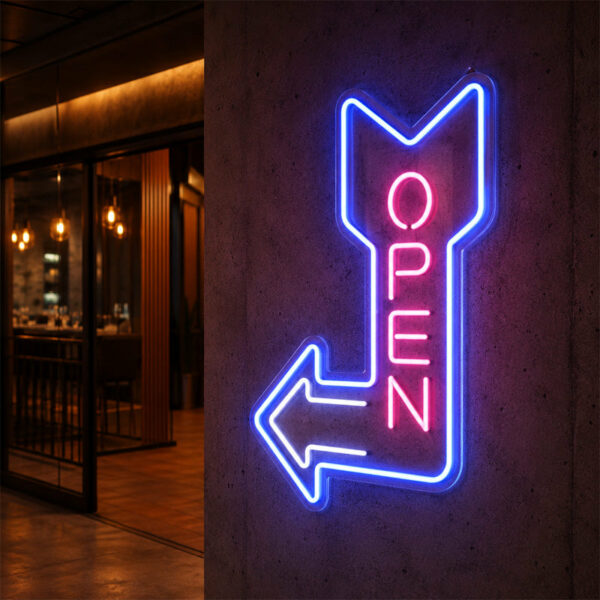 Wayfinding Neon Signs - Open Direction Arrow Wall Light