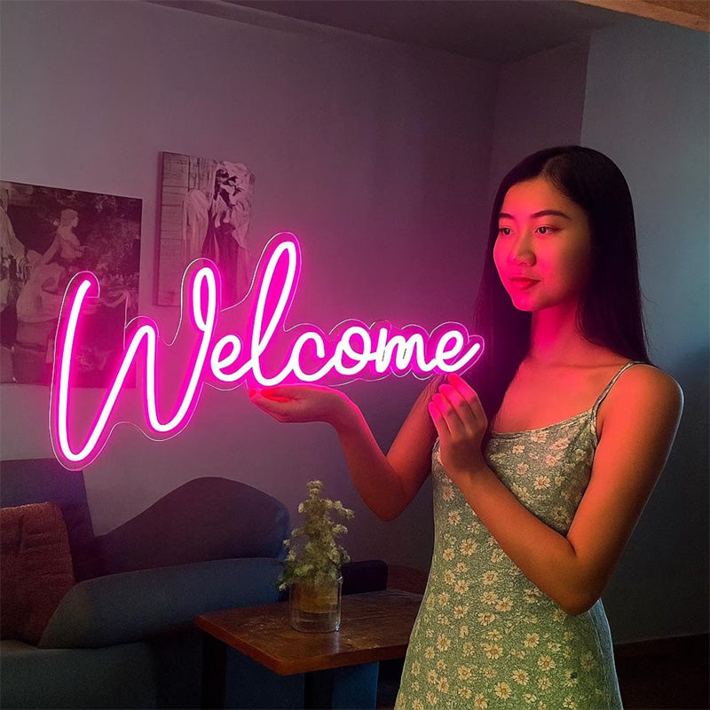 WelcomePinkNeonLEDSignforHomeEntrance_ShopFront_Cafe_EventDecor_HandwrittenScriptNeonLightforWallDisplay_WarmModernInteriorAccent.jpg